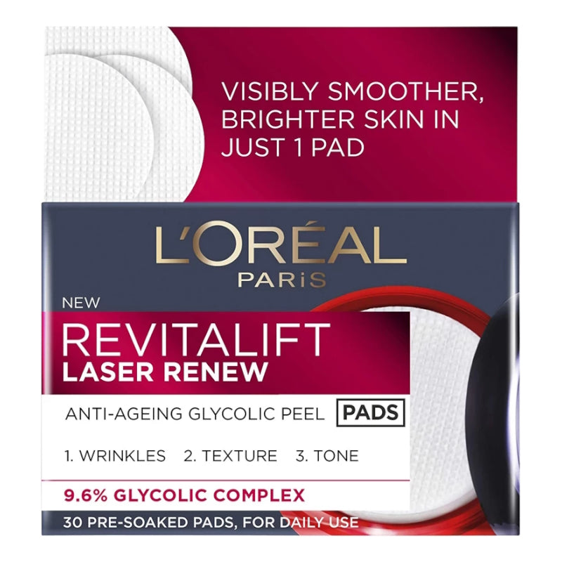 L'Oreal Revitalift Laser Renew Anti Ageing Glycolic Acid Peel Pads 30 - The Health and Beauty Store